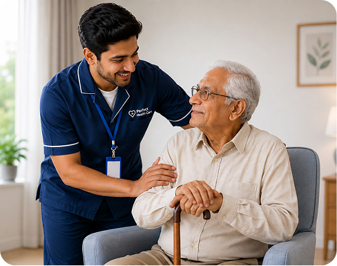 Caregiver assisting an elderly person at home